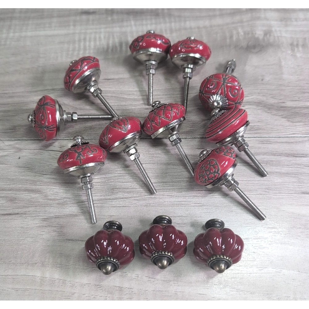 Set of 10 Pink Ceramic Kitchen Cabinet Knob Drawer Handle Vintage look puller